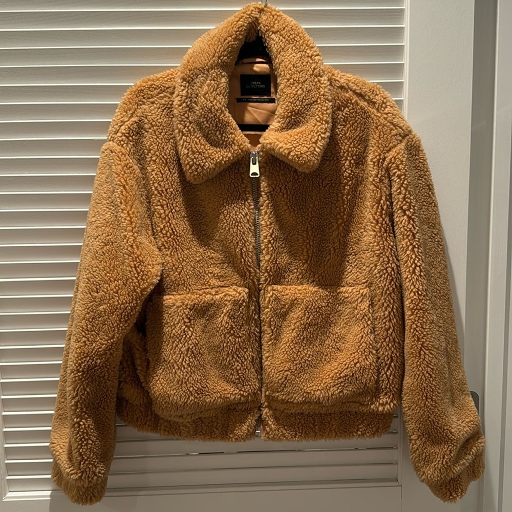 Urban Outfitters Teddy Jacket in Camel Brown